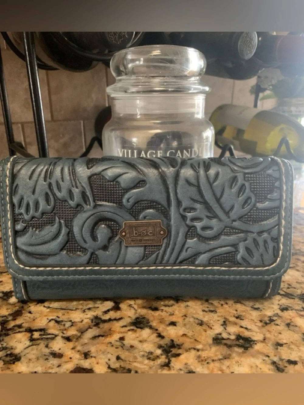 b.o.c. Blue Tooled Floral Leather Wallet